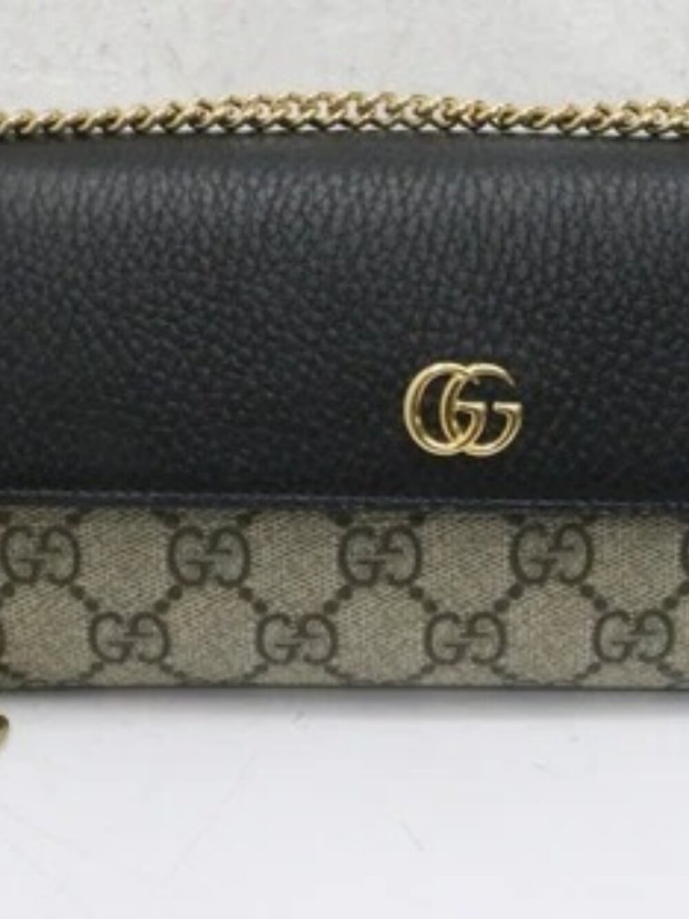 Gucci GG Marmont Bi Color Wallet on Chain Ebony Black Beige *READ*